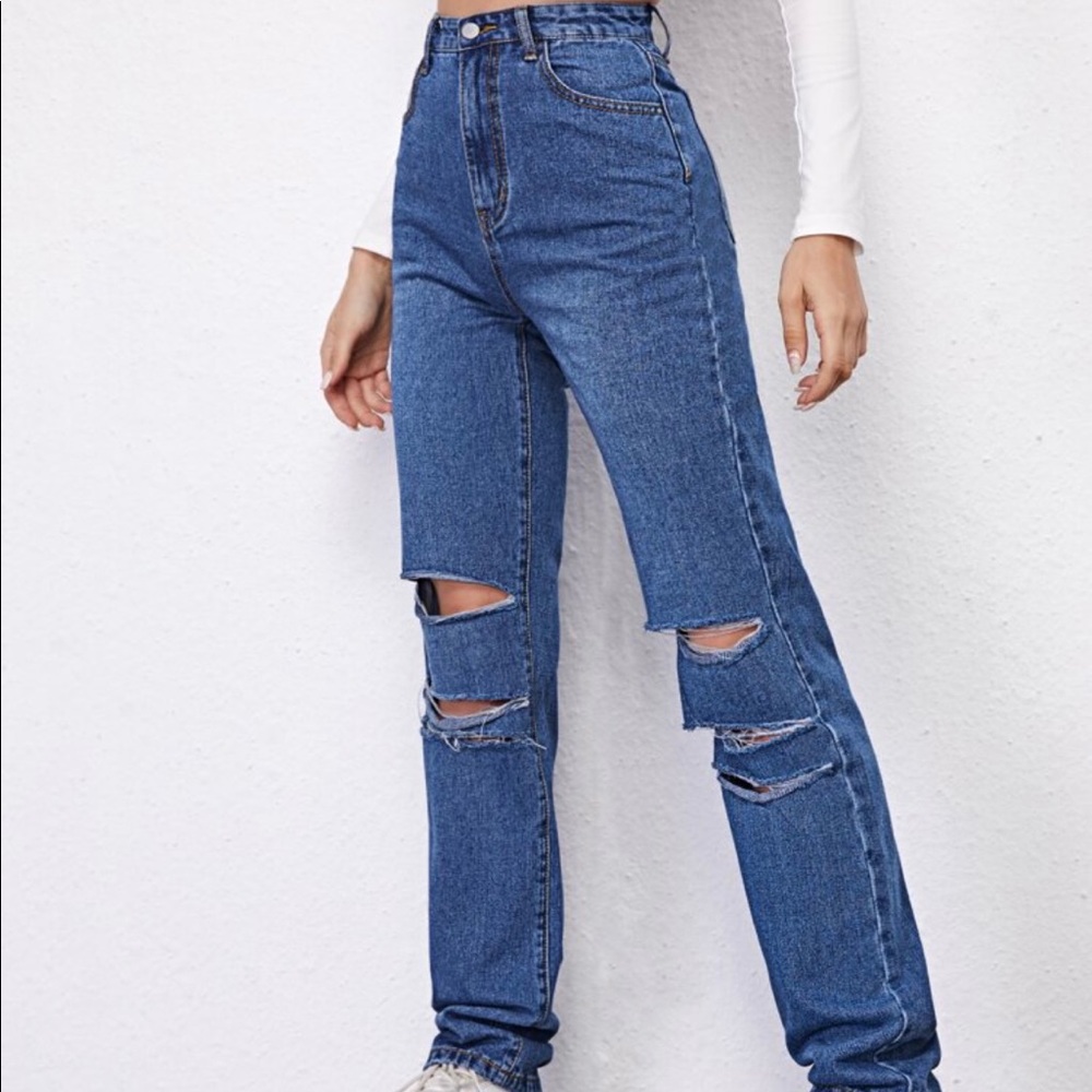 SHEIN high waisted ripped jeans